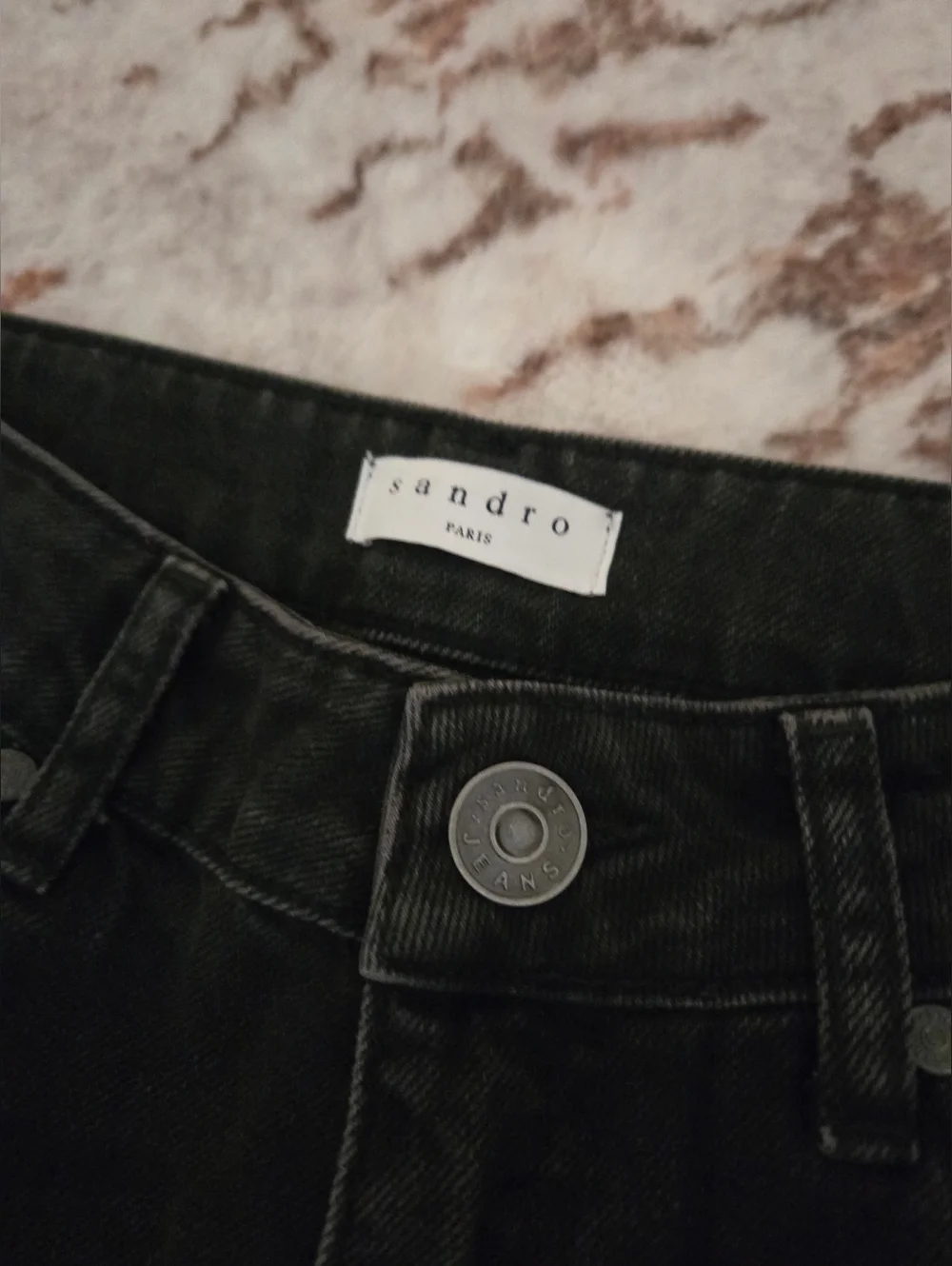 Sandro Paris Black Denim Jeans with Branded Button And  sequins Size36 - Picture 5 of 8